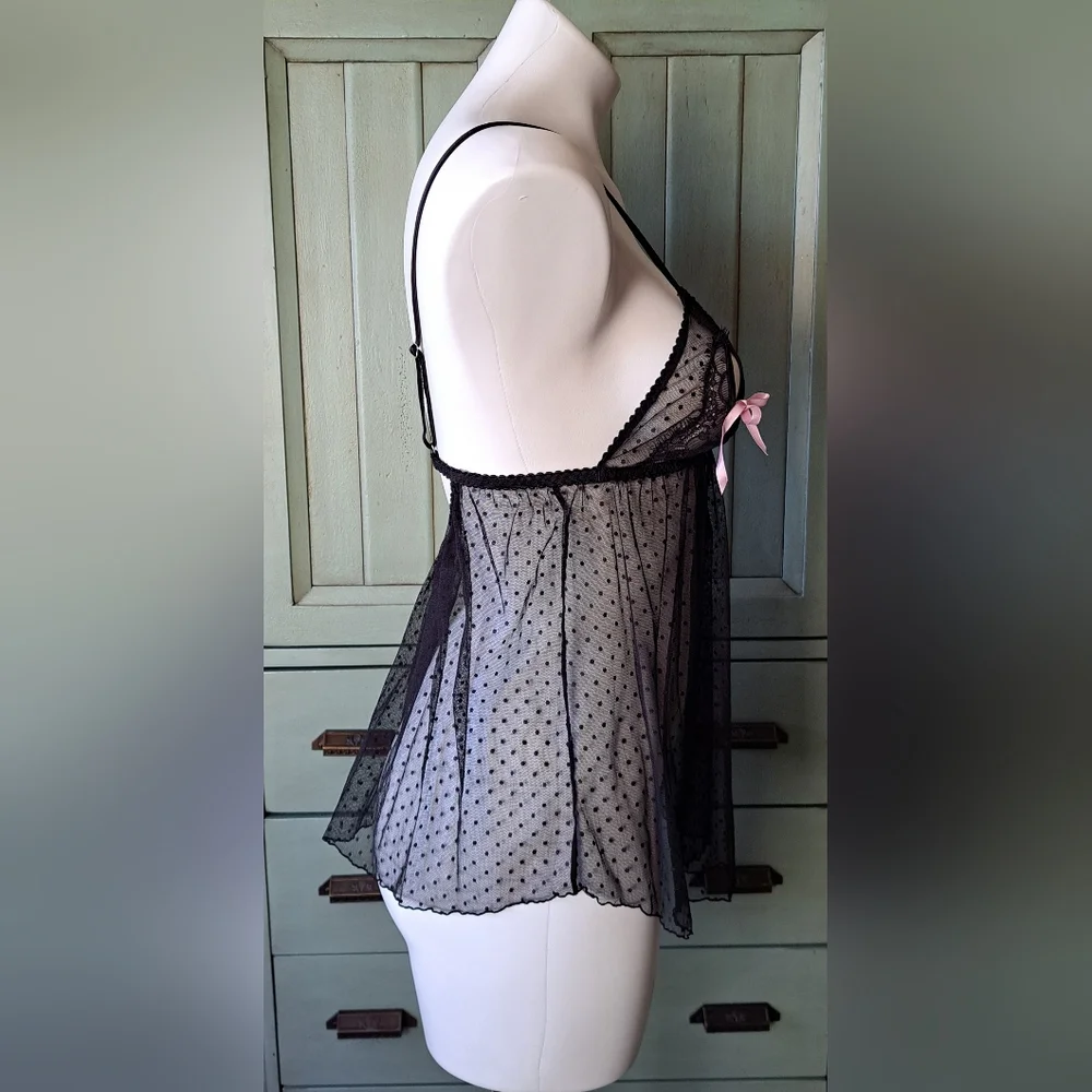 Victoria's Secret '12 Sexy Little Things Babydoll Black Lace/Bows Lingerie Sz M